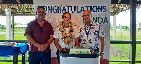 Solomon Airlines Chairman Frank Wickham, Captain Lyndah Owen and Solomon Airlines CEO Gus Kraus