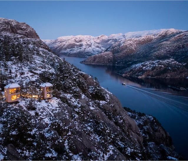 Three new luxury cabins hovering over the fjord landscape