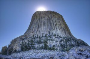 Devils Tower National Monument with Sun