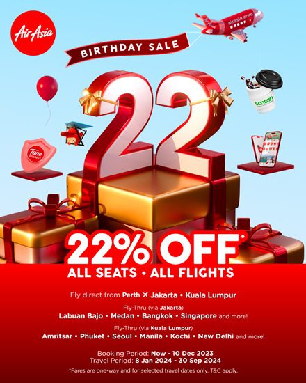 AirAsia’s 22nd Birthday: 22% Slash on Fares to Asia!