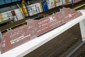 1st steel-cutting of Celebrity Xcel, Celebrity Cruises' fifth Edge Class ship, at Chantiers de l'Atlantique (1st steel-cutting of Celebrity Xcel, Celebrity Cruises' fifth Edge Class ship, at Chantiers de l'Atlantique, ASCII, 112 components, 11 (1st st