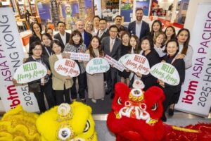 Team Hong Kong celebrates the announcement of IBTM Asia Pacific 2025 at Hong Kong Stand with a lion dance performance.