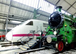 Trains old and new in the German Transport Museum.