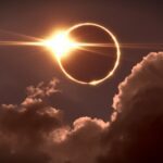 Total eclipse of the Sun. The moon covers the sun in a solar eclipse