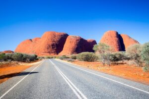 The Olgas and nearby roadscape in the Northern Territory, Australia