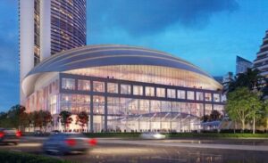 Artist impression of the state-of-the-art arena, with more open frontage, that will attract top entertainers from Asia and around the world.