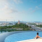 A pool with a view. In a city where hotel pools are a rarity, A by Adina Vienna Danube’s infinity pool is set to wow with its view overlooking St. Franziskus