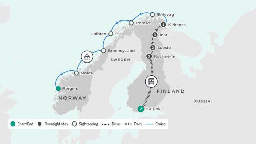 Finland & Norway Northern Lights Winter Adventure with Glass Igloo Stay & Coastal Fjord Cruise