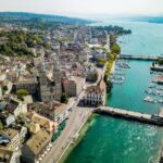 Aerial view of Grossmünster cathedral in Zürich, Switzerland