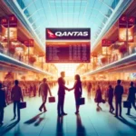 DALL·E 2024-06-01 11.47.23 - A vibrant, horizontal image depicting the landmark agreement between Qantas and Perth Airport. The scene features a bustling airport terminal with sig