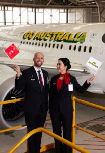 Qantas Customer Service Manager Shaun Clark and Qantas Customer Service Manager Amy Xia.