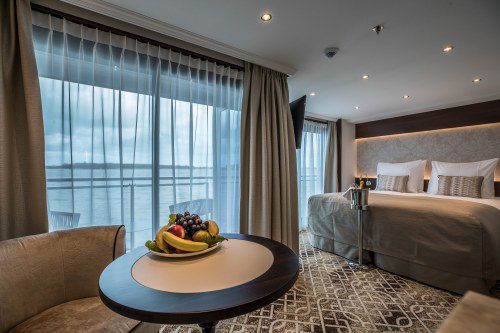 MS Geoffrey Chaucer deluxe balcony suite 1 - Courtesy of Riviera River Cruises