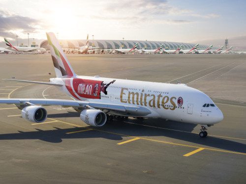 Emirates A380 Soars with AC Milan’s 125th Anniversary Livery