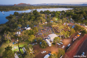 Aerial view of the Boab Metals Ord Valley Muster Festival Hub.. Photo Ben Broady