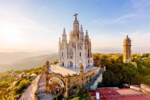 Mount Tibidabo Temple Sunset Barcelona