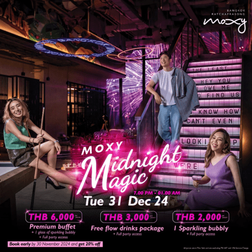 Celebrate New Year at Moxy Bangkok Ratchaprasong: Fireworks & Feast