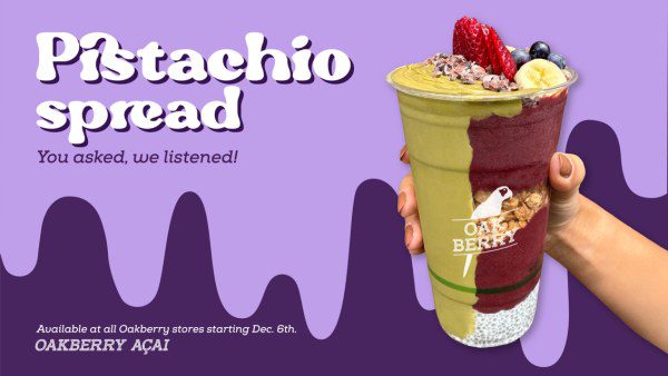 FREE Pistachio Spread for Oakberry Acai’s 6th Birthday!