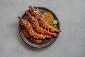 Tiger prawns, shrimp-head gulai