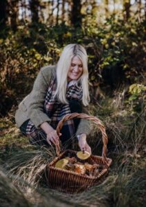 Simmone Logue foraging for mushrooms