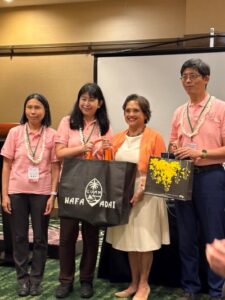 NTNU representatives exchange gifts with the Governor of Guam Lourdes Leon Guerrero.