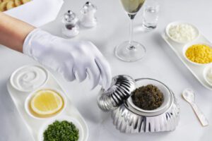 Emirates' new Caviar Presentation Bowl exclusively designed by Robert Welch for First Class customers