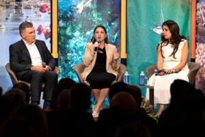 Left to right - Craig Davidson CEO of TEQ - Natassia Wheeler CEO of QTIC and Patricia O'Callaghan Director General Department of Environemnt, Tourism, Science and Innovation