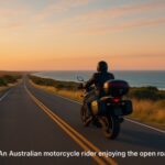 Rider cruises Australia’s scenic coastal highway, embracing freedom and safety.