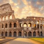 Sunset at the Colosseum with warm hues