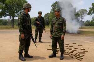 Smiles exchanged as Thai and Cambodian soldiers honour border ceasefire together.
