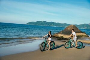 Cyclists can pilot fat bikes along the beach or on designated forest trails