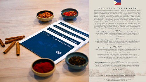 HX’s four new global theme menus are presented together (left), while the Filipino menu 'Whispers of the Palayok' offers an inside look at dishes inspired by crew heritage (right).