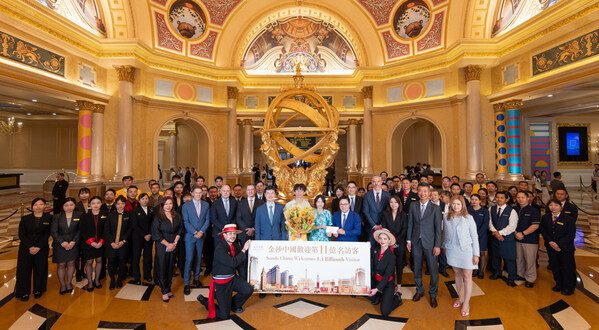 Sands China team members gather Thursday at its flagship property, The Venetian Macao, to celebrate the arrival of its 1.1 billionth guest.