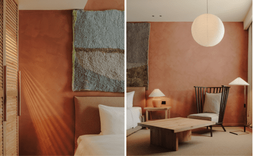 Top - bathroom details Bottom - design details in a king room