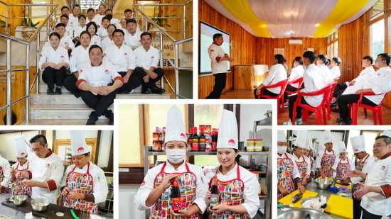 Chef Vincent Liew shares professional techniques with a group of DSP young chefs