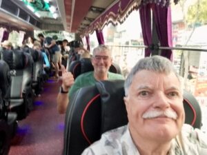 The author aboard the Giant Ibis bus, about to depart Saigon for Phnom Penn