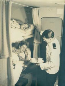 Lie flat bunk beds with tea served to your bed Qantas flying boats credit Qantas Heritage Collection