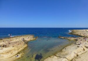 Swimming off the rocks in Sliema