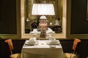 A table in Aria's chic Coda restaurant.