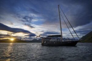 At anchor beneath Arctic dusk, Varg waits patiently for tomorrow’s hard-earned adventure.