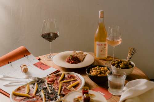 Aalia Wine Room - Charcuterie plate, raw beef with rhubarb and buckwheat, olives, charred lupini, and basturma, pickled chilli and quail egg gilda - Credit Jiwon Kim -7