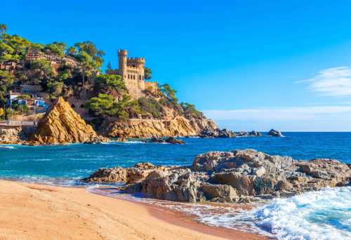Costa Brava, Spain. Castle on the rocks at Lloret de Mar.