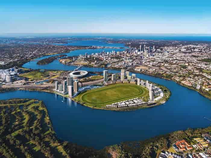 Aerial View of Burswood Point, Home to the Upcoming Anantara Perth Hotel (Rendering)
