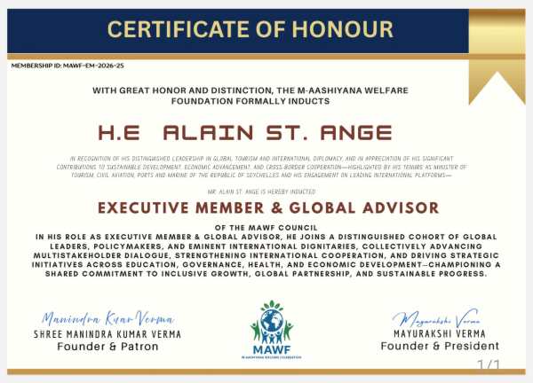 Certificate of Honour - Alain St.Ange