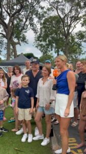 The Feel Good Family - Paul, Katie and Jasper Guerin with Sunrise Presenter Katie Brown at NRMA Ocean Beach Holiday Resort