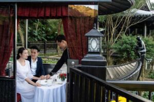 The Nam Tram is a unique funicular railway that transports guests through the four levels of the resort Heaven, Sky, Earth, and Sea