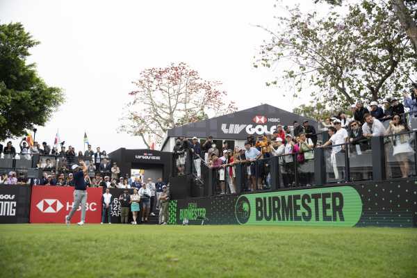 Dean Burmester of Southern Guards GC hits his shot during the second round of HSBC LIV Golf Hong Kong at Hong Kong Golf Club Fanling on Friday