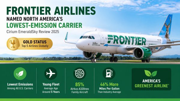 Frontier Tops Low-Emission Airline Rankings 2025