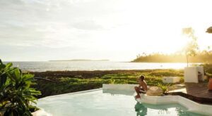 Sunset serenity at Simeulue’s lodge overlooking empty waves. Image by Alex Benaud