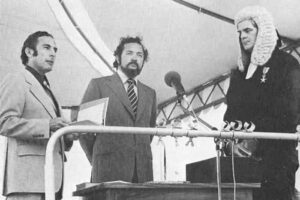 Independence Day 1976 with James Mancham & Albert Rene taking oath of office