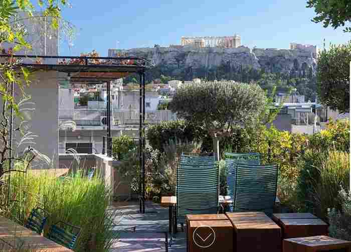 View of the Acropolis from The Foundry's rooftop garden